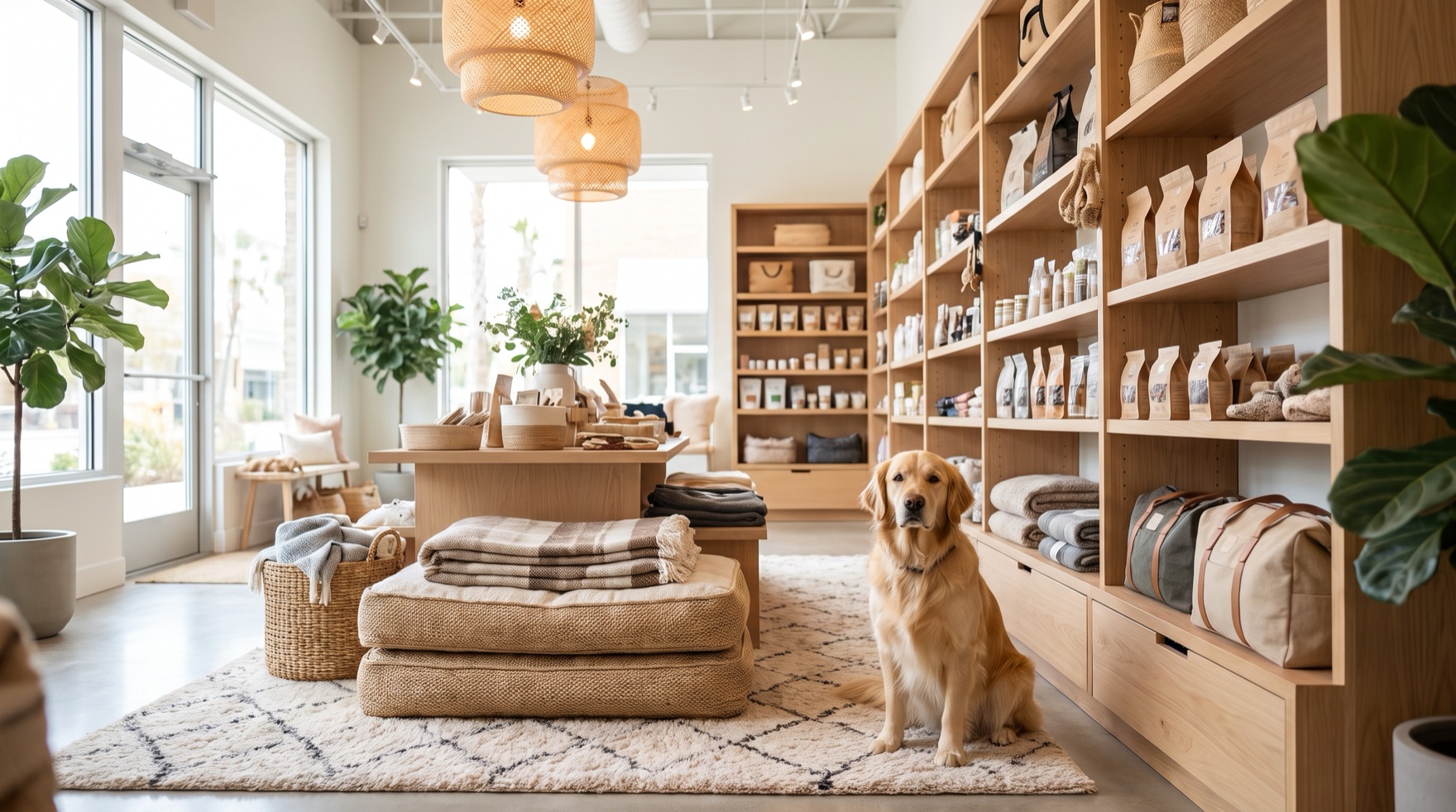 A bright, welcoming pet care retail environment