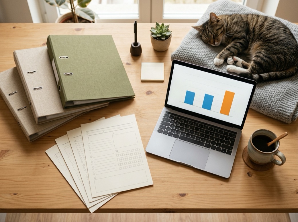 Rescue planning resources, binders and templates on a desk
